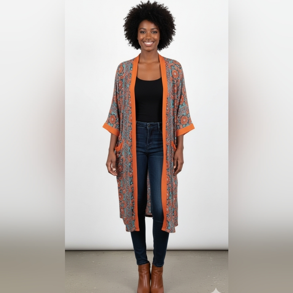 Target Xhilaration Floral Orange And Green Boho Cover Up Dress Size Small